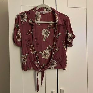 Pink Floral Gypsies and Moondust Short Sleeve Button Up
